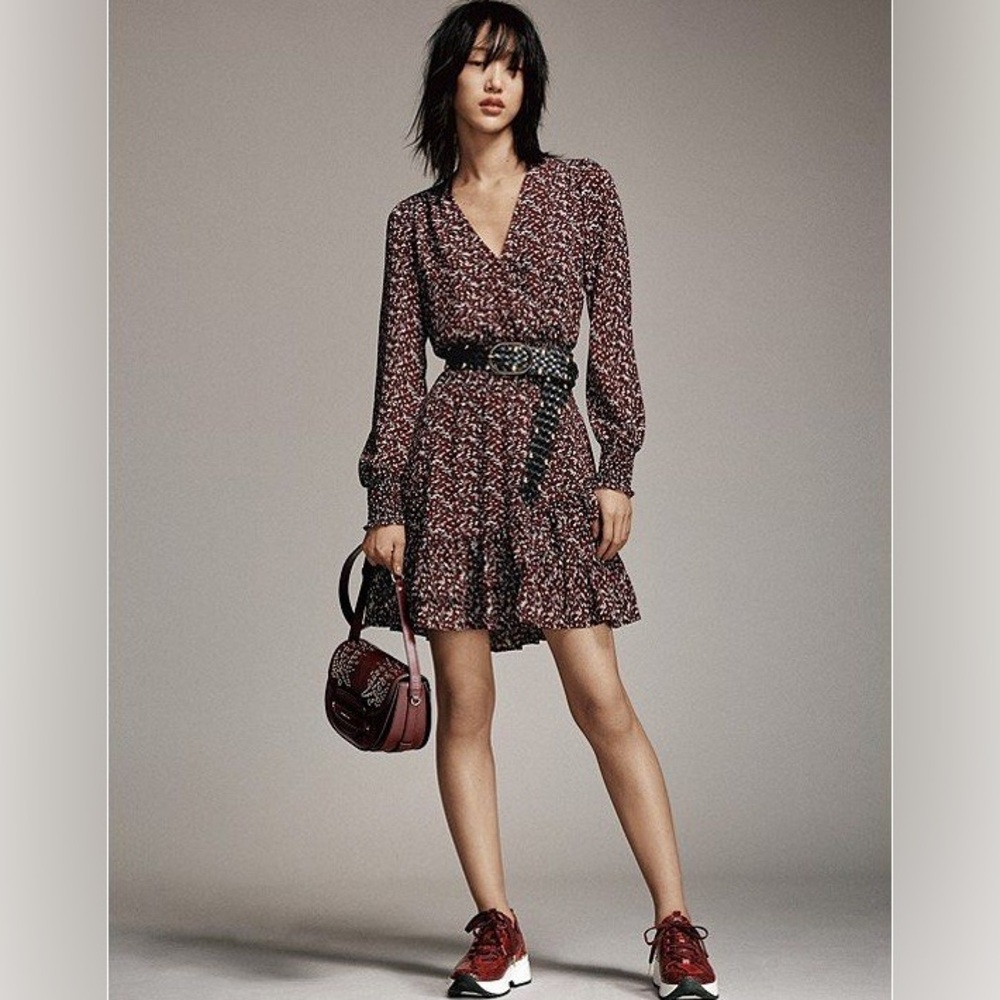 Michael Kors leaf print ruffle crepe dress